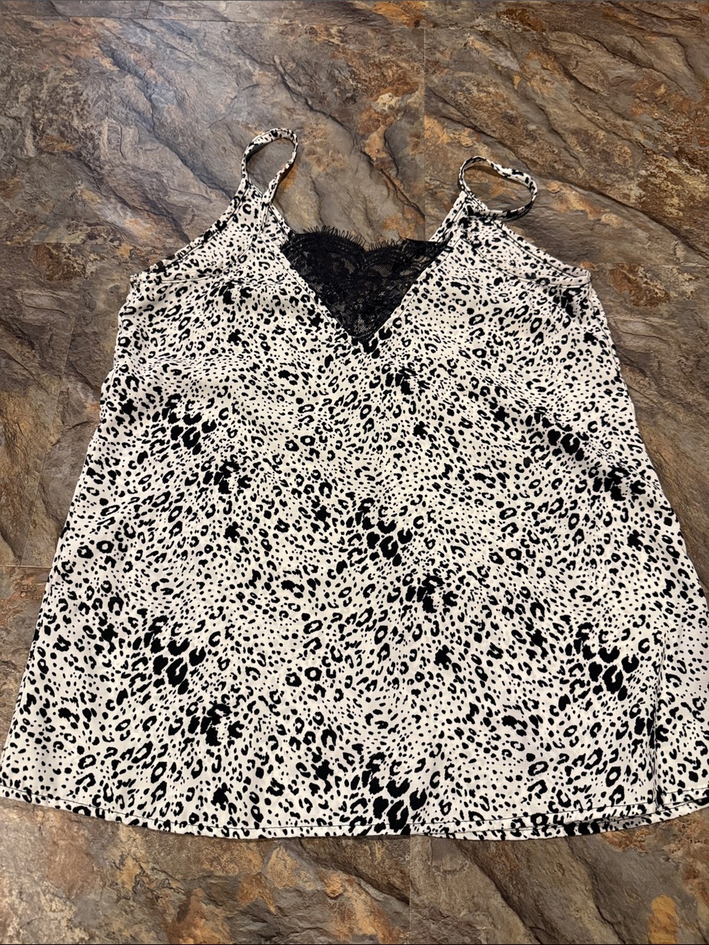 Women's size small Black & White Leopard Lace-Trim Cami Top